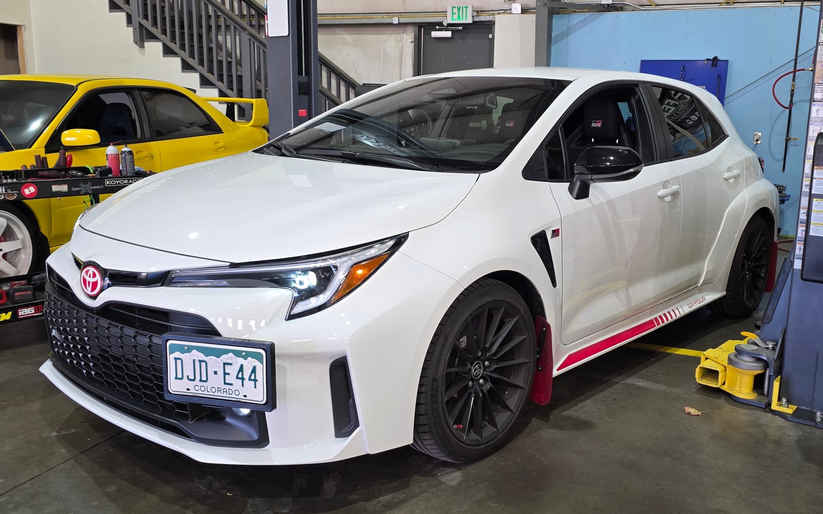 Toyota GR Corolla in the service bay